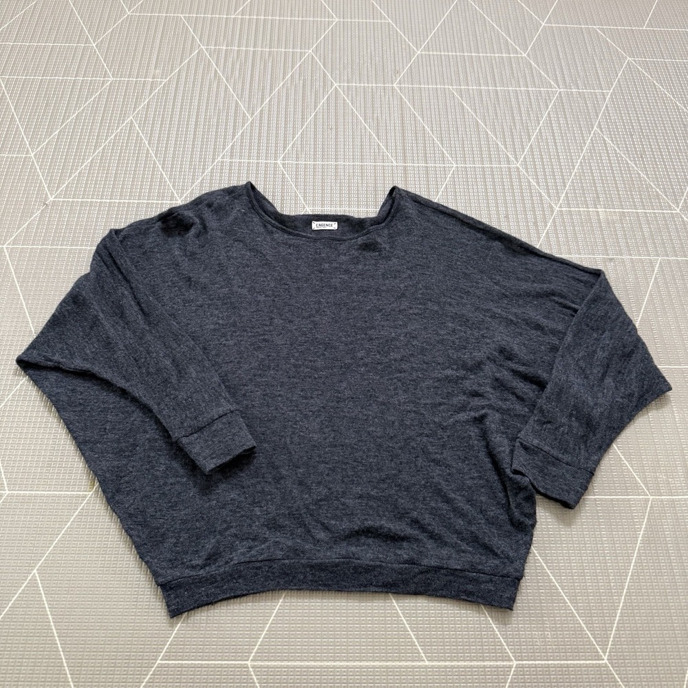 L'agence Charcoal Gray Drop Sleeve Sweater XS Wool Blend Dolman Sleeve Boat Neck